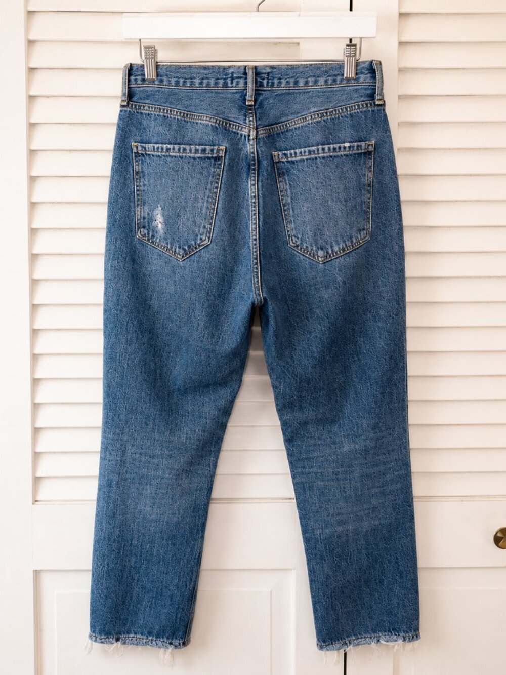 AGOLDE Riley Crop Straight Leg Jeans 27 High Rise Raw Hem Distressed Denim - Picture 4 of 5